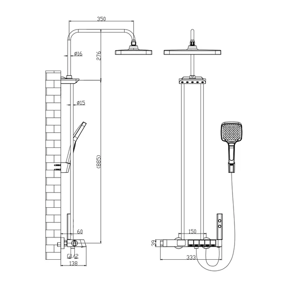 PIANO Tepe Duş Sistemi Termostatik Metalik Gri DS.PN710GR - 6