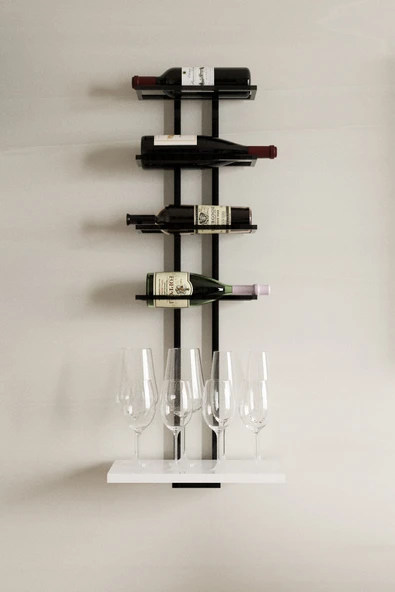 AJU Şaraplık ve Kadeh Rafı Duvara Monte Şarap Mahseni Modern Duvar Alkol Rafı – Metal ve Ahşap Tasarım - 2