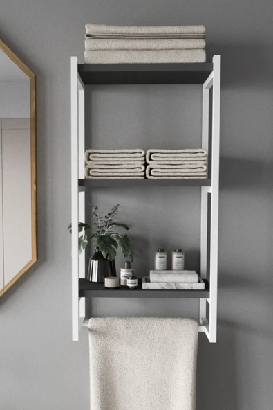AJU Havluluk Duvar Rafı 3 Katlı Raf Banyo Mutfak Düzenleyici Modern Geniş Depolama Rafı Şık Havlu Askısı