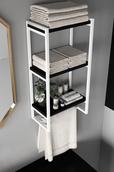 AJU Havluluk Duvar Rafı 3 Katlı Raf Banyo Mutfak Düzenleyici Modern Geniş Depolama Rafı Şık Havlu Askısı - 4