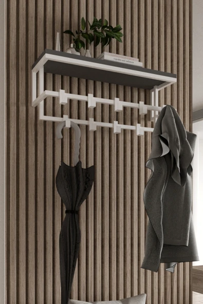 AJU Raflı Metal Duvar Askılığı – Modern Ceket, Mont, Havlu ve Şemsiye Askısı - 2