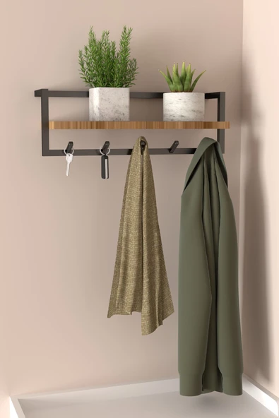 AJU Modern Metal Raflı Askılık Portmanto Hol Koridor Mutfak Banyo Havlu Elbise Anahtar Askısı - Resim 4