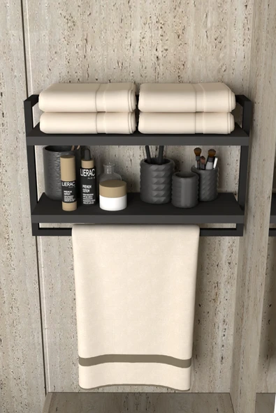 AJU Havluluk 2Katlı Kitaplık Aksesuar Rafı Ev Banyo Mutfak Düzenleyici Duvara Kolay Monte Çok Amaçlı Raf