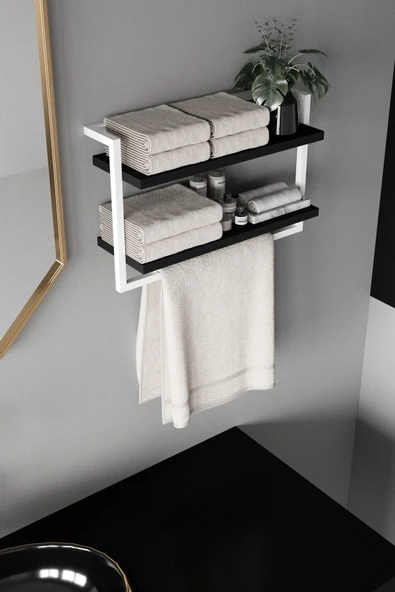 AJU Havluluk 2Katlı Kitaplık Aksesuar Rafı Ev Banyo Mutfak Düzenleyici Duvara Kolay Monte Çok Amaçlı Raf - 6