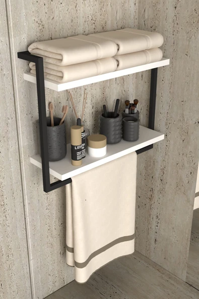 AJU 2 Katlı Raf Havluluk Kitaplık Aksesuar Rafı Ev Banyo Mutfak Düzenleyici Çok Amaçlı Raf Geniş Aralık - 3