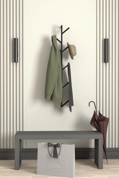 AJU 9 Kollu Antre Hol Metal Askılık - Çanta Şal Mont Havlu Bornoz Çok Amaçlı Fidan Askılığı - Siyah - 5