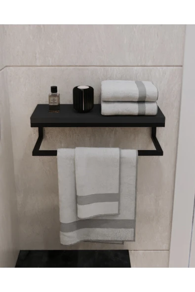 AJU Havluluk Duvara Monte Raf Aksesuarlık Şal Askılığı Banyo Mutfak Düzenleyici Çok Amaçlı Raf Antrasit