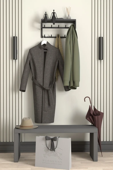 AJU Raflı Duvar Askılığı Portmanto Modern Metal Askılık Hol Koridor Mutfak Banyo Havlu Elbise Askısı - 3