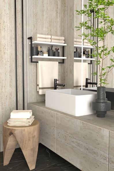 AJU Havluluk 2Katlı Kitaplık Aksesuar Rafı Ev Banyo Mutfak Düzenleyici Duvara Kolay Monte Çok Amaçlı Raf - 3