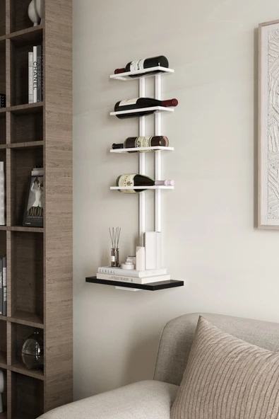 AJU Şaraplık Ve Kadeh Rafı Duvara Monte Şarap Mahzeni Modern Duvar Alkol Rafı – Metal Ve Ahşap Tasarım - 4