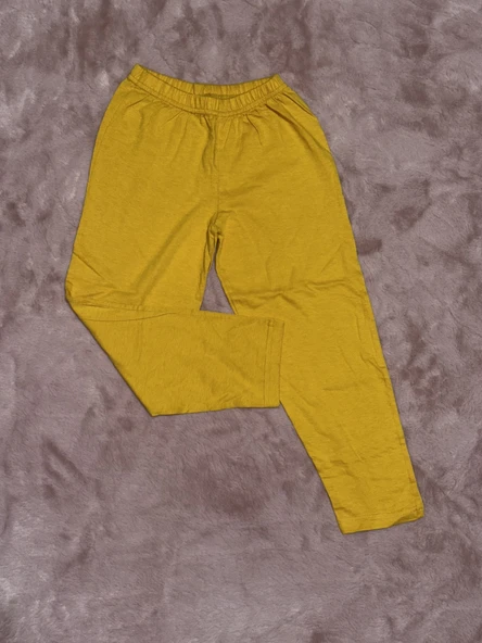 2-8 yaş erkek çocuk pijama beli lastikli düz renk hardal ürün görseli