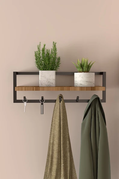 AJU Modern Metal Raflı Askılık Portmanto Hol Koridor Mutfak Banyo Havlu Elbise Anahtar Askısı - Resim 2