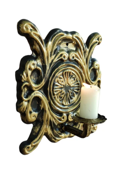 AJU Mumluk Şamdan Duvar Aplik Ev Bahçe Balkon Ofis Dekorasyonu Özel Tasarım Hediye 25x23cm Eskitme Gold. - 2