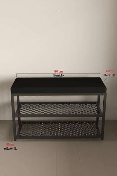 AJU Ayakkabılık Puflu Süngerli Oturaklı Metal Ayakkabı Rafı Modern Vestiyer Baklavalı Metal Tasarım Benc - 8