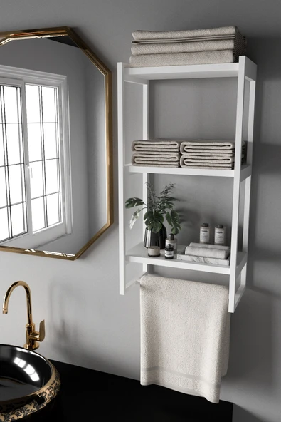 AJU Havluluk Duvar Rafı 3 Katlı Raf Banyo Mutfak Düzenleyici Modern Geniş Depolama Rafı Şık Havlu Askısı - 2