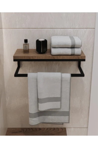 AJU Havluluk Duvara Monte Raf Aksesuarlık Şal Askılığı Ev Banyo Mutfak Düzenleyici Çok Amaçlı Raf Ceviz