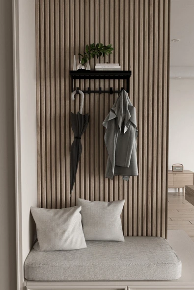 AJU Modern Portmanto Duvar Tipi Askılık ve Raf Ceket Şemsiye Çanta Havlu Elbise Posta Hol Koridor Askısı - Resim 4