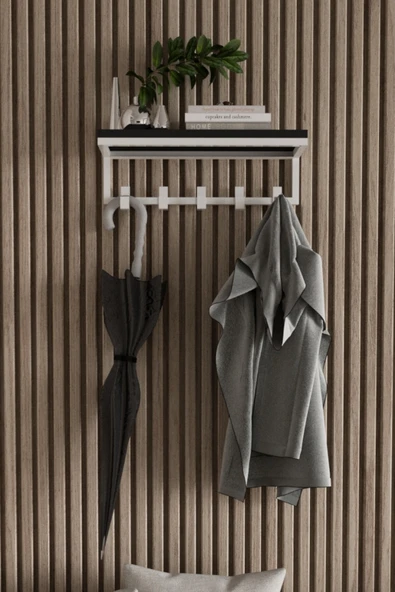 AJU Modern Portmanto Duvar Tipi Askılık ve Raf Ceket Şemsiye Çanta Havlu Elbise Posta Hol Koridor Askısı - 2