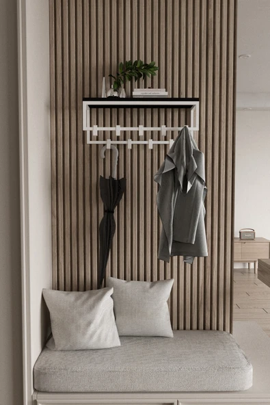 AJU Modern Duvar Askılığı | Raflı Metal Askılık | Dekoratif Giriş ve Antre Düzenleyici - 3