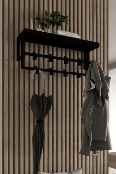 AJU Raflı Metal Duvar Askılığı – Modern Ceket, Mont, Havlu ve Şemsiye Askısı - 2