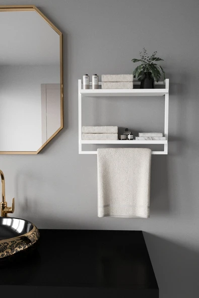 AJU 2 Katlı Raf Havluluk Kitaplık Aksesuar Rafı Ev Banyo Mutfak Düzenleyici Çok Amaçlı Raf Geniş Aralık - 5