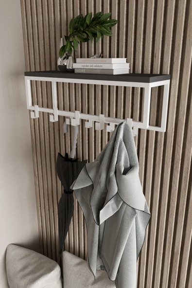 AJU Modern Duvar Askılığı | Raflı Metal Askılık | Dekoratif Giriş ve Antre Düzenleyici - 5