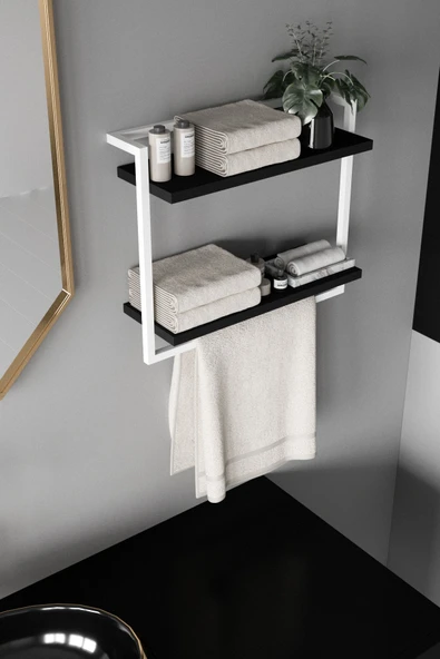 AJU 2 Katlı Raf Havluluk Kitaplık Aksesuar Rafı Ev Banyo Mutfak Düzenleyici Çok Amaçlı Raf Geniş Aralık - 6