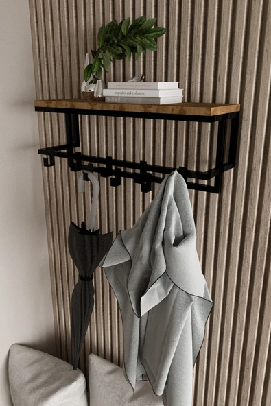 AJU Raflı Metal Duvar Askılığı – Modern Ceket, Mont, Havlu ve Şemsiye Askısı - 3