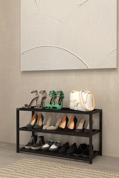 AJU Ayakkabılık Geniş Metal Modern Tasarım 3 Katlı Ayakkabı Rafı Dolabı Açık Vestiyer - 5