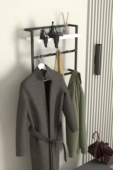 AJU Raflı Duvar Askılığı Portmanto Modern Metal Askılık Hol Koridor Mutfak Banyo Elbise Havlu Askısı - Resim 2