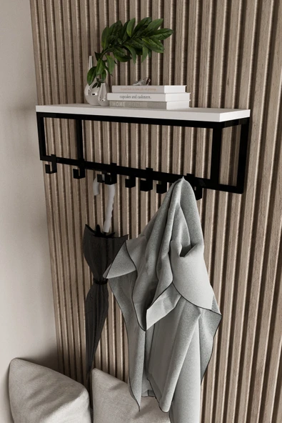 AJU Modern Duvar Askılığı | Raflı Metal Askılık | Dekoratif Giriş ve Antre Düzenleyici - 5