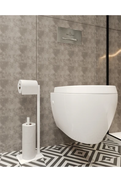 AJU Tuvalet Kağıtlığı Beyaz Yedekli Özel Tasarım Ağır Döküm Devrilmez Banyo Tuvalet Kurulum Gerektirmez