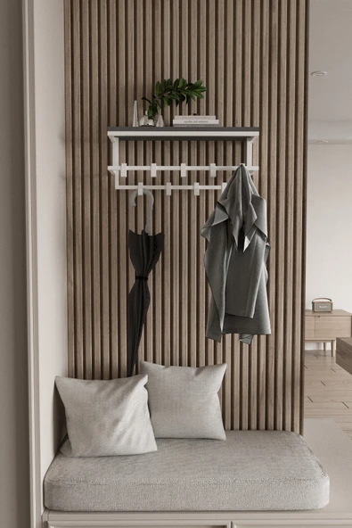 AJU Raflı Metal Duvar Askılığı – Modern Ceket, Mont, Havlu ve Şemsiye Askısı - 4