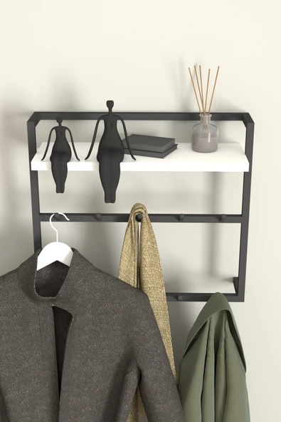 AJU Raflı Duvar Askılığı Portmanto Modern Metal Askılık Hol Koridor Mutfak Banyo Elbise Havlu Askısı - Resim 3