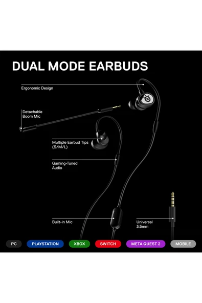 (OUTLET) SteelSeries Tusq Mikrofonlu Kablolu Kulak Içi Gaming (OYUNCU) Kulaklık - Resim 6