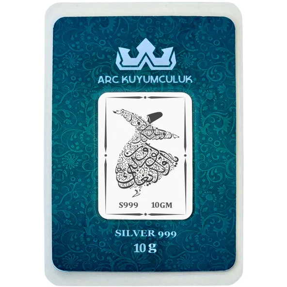 Huzur ve İmanın Gücünü Hissettiren Mevlana Temalı Hediyeye Özel 10 Gram 999 Ayar Gümüş Külçesi-697 ürün görseli