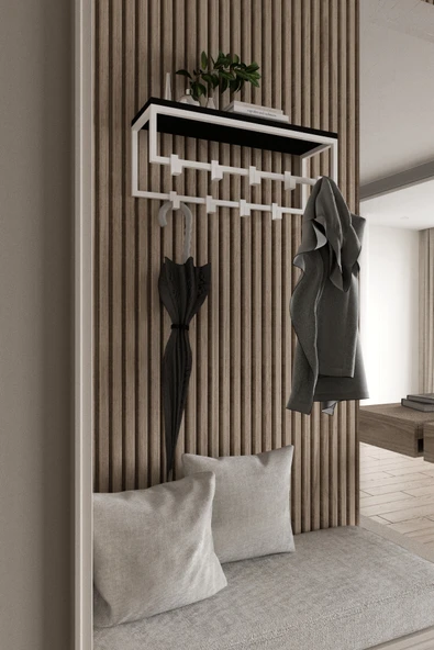 AJU Modern Duvar Askılığı | Raflı Metal Askılık | Dekoratif Giriş ve Antre Düzenleyici - 4