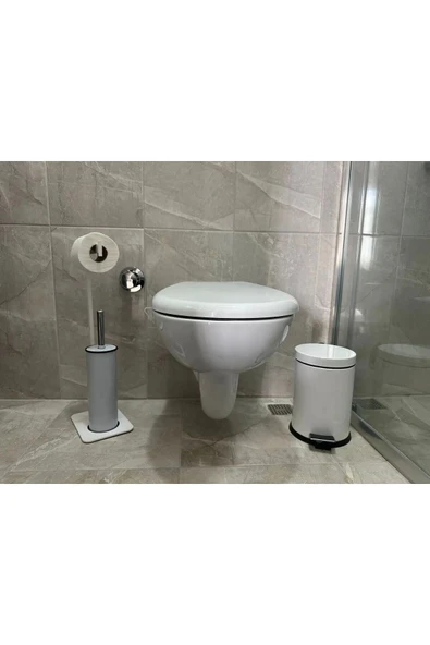 AJU Tuvalet Kağıtlığı Fırçalık ve Pedallı Çöp Kovası Seti – Modern ve Şık Siyah Metal Tasarım