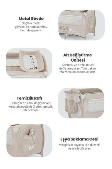 Kanz Pretty Park Yatak ve Oyun Parkı Gri - Resim 2