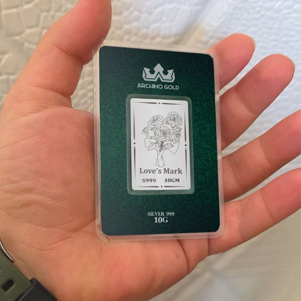 Hediyeye Özel 10 Gram Sevgililer Gününe Özel Çiçek Motifli Romantik Tasarım 999 Ayar Gümüş Külçesi-687 - 3