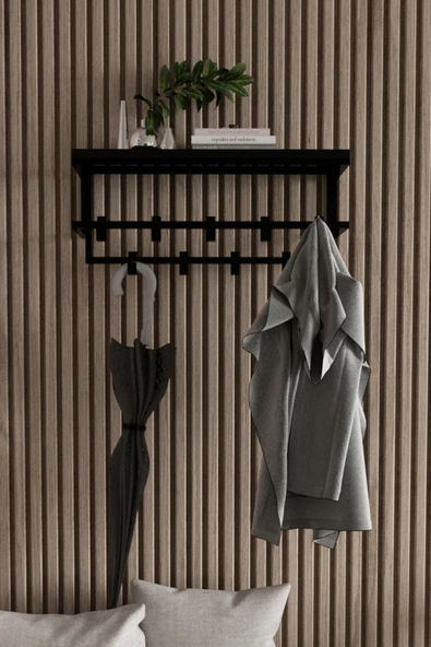 AJU Raflı Metal Duvar Askılığı – Modern Ceket, Mont, Havlu ve Şemsiye Askısı