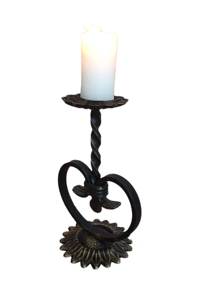 AJU Şamdan Mumluk Ferforje Dekoratif Hediye Metal Ev Bahçe Balkon Ofis Dekorasyonu Eskitme Siyah / Gold. - 2