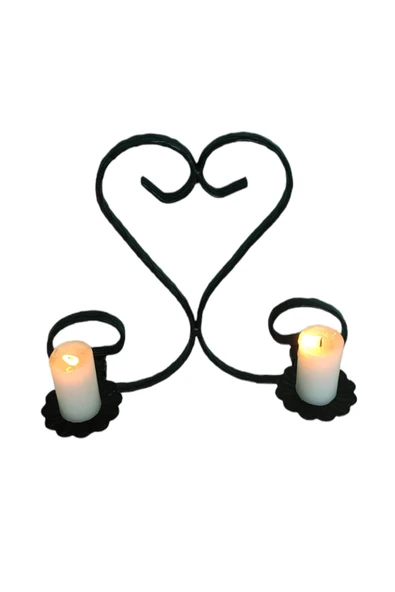 AJU Mumluk Ferforje Aplik Şamdan Dekoratif Duvar Monte Metal Ev Bahçe Balkon Ofis Dekorasyonu Kalp Siyah - 3