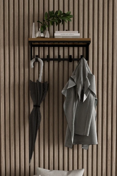 AJU Modern Portmanto Duvar Tipi Askılık ve Raf Ceket Şemsiye Çanta Havlu Elbise Posta Hol Koridor Askısı - 2