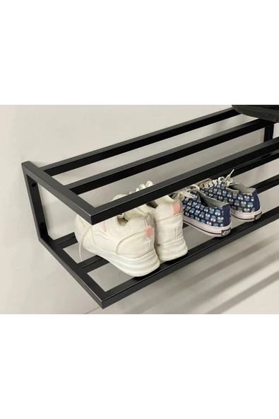 AJU Ayakkabılık, Modern 2 Katlı Açık Ayakkabı Rafı, Çok Amaçlı Düzenleyici Duvara Monte Metal Raf - 2