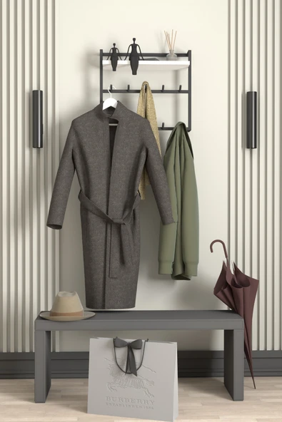 AJU Raflı Duvar Askılığı Portmanto Modern Metal Askılık Hol Koridor Mutfak Banyo Elbise Havlu Askısı - Resim 4