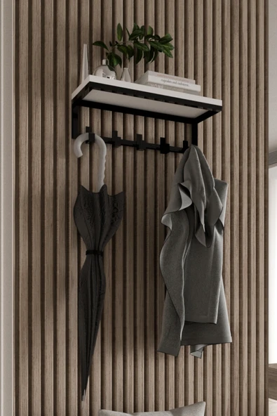 AJU Modern Portmanto Duvar Tipi Askılık ve Raf Ceket Şemsiye Çanta Havlu Elbise Posta Hol Koridor Askısı - Resim 3