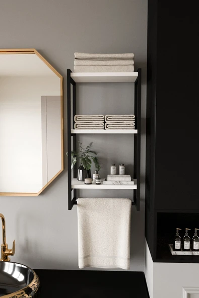 AJU Havluluk Duvar Rafı 3 Katlı Raf Banyo Mutfak Düzenleyici Modern Geniş Depolama Rafı Şık Havlu Askısı - 3