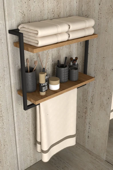 AJU 2 Katlı Raf Havluluk Kitaplık Aksesuar Rafı Ev Banyo Mutfak Düzenleyici Çok Amaçlı Raf Geniş Aralık - 2