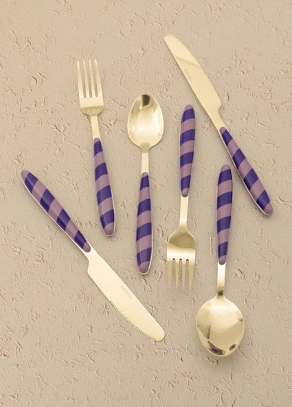 The Mia Joy Çatal Kaşık Bıçak Takımı Mor Gold 36 Parça - Resim 2